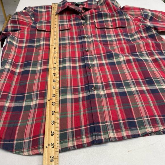 Lauren Ralph Lauren red green beige button down long sleeve XL 100% cotton - Picture 4 of 6